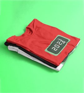 Year Changing Clock : New Year Printed T-shirt (Red) Best Gift For Secret Santa