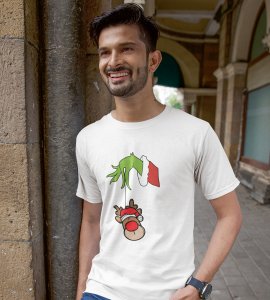 Alien & Reindeer:(White) Christmas Edition Printed T-shirt - Ideal for Spreading Holiday Cheer at Gym, Yoga, and Outdoor Activities