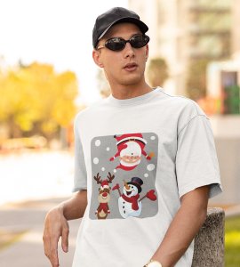 Santa And His Friends: Unwrap Joy with(White) T-shirt- Durable Printed for Festive Gifts For Boys Girls