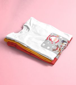 Santa And His Friends: Unwrap Joy with(White) T-shirt- Durable Printed for Festive Gifts For Boys Girls