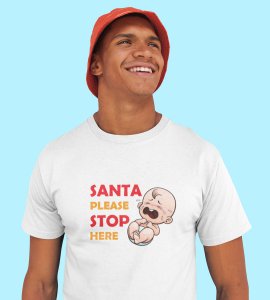 Baby Tears Over Santa(White) Elegantly Printed T-shirt, Best Gift For Boys Girls