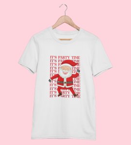 Party Time Santa: Happy Santa Printed Amazing T-shirt (White) Best Gift For Secret Santa