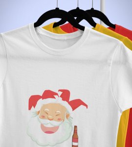 Drunkard Santa : Amazingly Printed T-shirt (White) Best Gift For Christmas Celebration