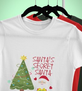 Santa's Secret Santa: Elegantly Printed T-shirt (White) Perfect Gift For Secret Santa