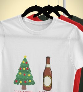 Christmas Cheer Later Chilled Beer: Humorously Printed T-shirt (White) Perfect Gift For Secret Santa