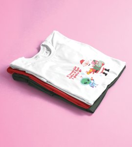Santa And Alien's Talk : Elegantly Printed T-shirt (White) Best Gift For Boys Girls