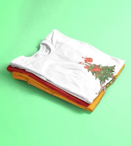 Santa's On Tree: Best Printed T-shirt (White) Best Gift For Secret Santa