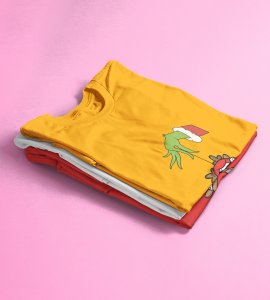 Alien & Reindeer:(Yellow) Christmas Edition Printed T-shirt - Ideal for Spreading Holiday Cheer at Gym, Yoga, and Outdoor Activities