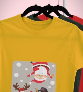 Santa And His Friends: Unwrap Joy with(Yellow) T-shirt- Durable Printed for Festive Gifts For Boys Girls
