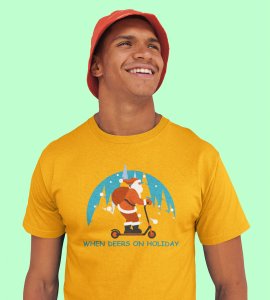 Biker Santa: Unique Printed T-shirt (Yellow) Perfect Gift For Christmas Boys Girls