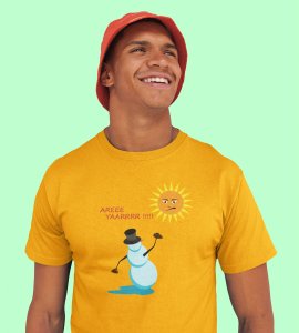 Angry Snowman : Unique Printed T-shirt (Yellow) Best Gift For Boys Girls