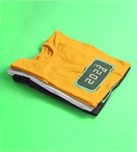 Year Changing Clock : New Year Printed T-shirt (Yellow) Best Gift For Secret Santa