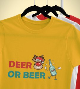 Deer Or Beer: Beautifully Crafted T-shirts(Yellow) Best Gift for Boys Girls