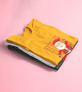 Party Time Santa: Happy Santa Printed Amazing T-shirt (Yellow) Best Gift For Secret Santa