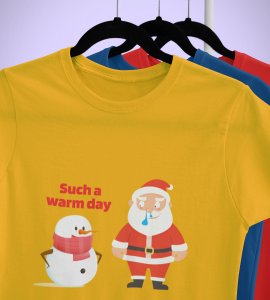 Sneezy Santa: Funny & Cute Printed T-shirt (Yellow) Perfect Gift For Secret Santa