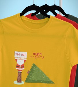 Eco-Friendly Santa: Beautifully Printed T-shirt (Yellow) Exclusive Gift For Boys Girls