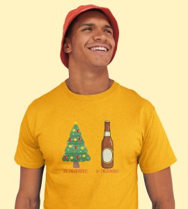 Christmas Cheer Later Chilled Beer: Humorously Printed T-shirt (Yellow) Perfect Gift For Secret Santa