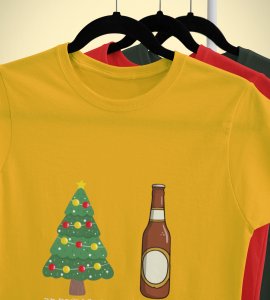 Christmas Cheer Later Chilled Beer: Humorously Printed T-shirt (Yellow) Perfect Gift For Secret Santa