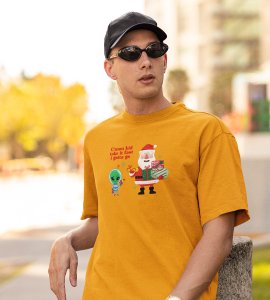 Santa And Alien's Talk : Elegantly Printed T-shirt (Yellow) Best Gift For Boys Girls