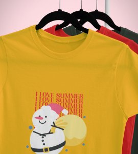 Summer Lover Snowman : Best Printed T-shirt (Yellow) Perfect Gift For Secret Santa For Boys Girls