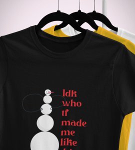 Angry Tall Snowman: Cute Snowman Printed T-shirt (Black) Unique Gift For Secret Santa