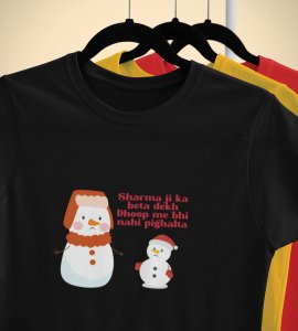 Snowman Sharmaji : Beautifully Crafted T-shirt (Black) Perfect Gift For Secret Santa