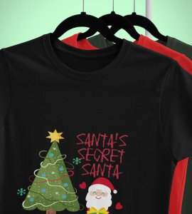 Santa's Secret Santa: Elegantly Printed T-shirt (Black) Perfect Gift For Secret Santa