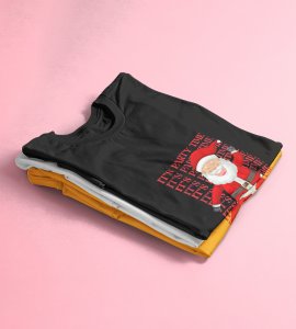 Party Time Santa: Happy Santa Printed Amazing T-shirt (Black) Best Gift For Secret Santa