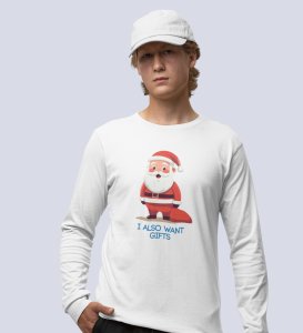 Santa Is Waiting For Gifts: Best DesignerFull Sleeve T-shirt White Unique Gifts For Secret Santa