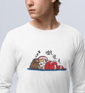 Sleepy Santa: Cute DesignerFull Sleeve T-shirt White Unique Gift For Kids Boys Girls