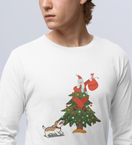 Frightened Santa: Cute DesignerFull Sleeve T-shirt For Christmas White Best Gift For Boys Girls