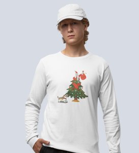 Frightened Santa: Cute DesignerFull Sleeve T-shirt For Christmas White Best Gift For Boys Girls