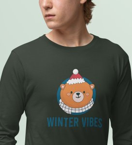 Winter Vibes Bear Tribe: Unique Winter DesignerFull Sleeve T-shirt Green Unique Gift For Boys Girls