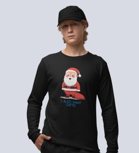 Santa Is Waiting For Gifts: Best DesignerFull Sleeve T-shirt Black Unique Gifts For Secret Santa