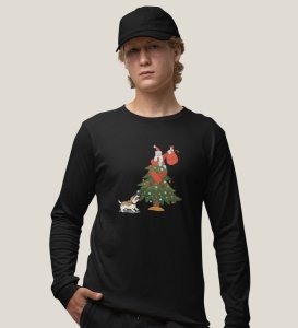 Frightened Santa: Cute DesignerFull Sleeve T-shirt For Christmas Black Best Gift For Boys Girls
