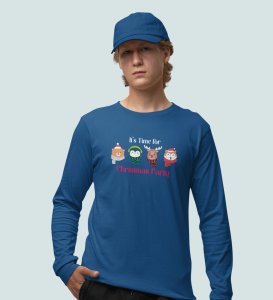 Animal Christmas Party: Unique DesignerFull Sleeve T-shirt Blue Best Gift For Boys Girls