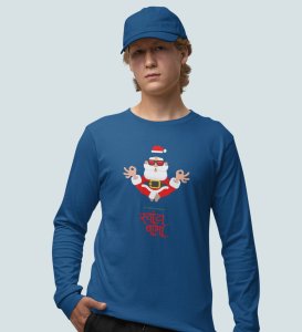 Om Santa Baba: Cute DesignerFull Sleeve T-shirt Blue Perfect Gifts For Boys girls
