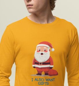Santa Is Waiting For Gifts: Best DesignerFull Sleeve T-shirt Yellow Unique Gifts For Secret Santa