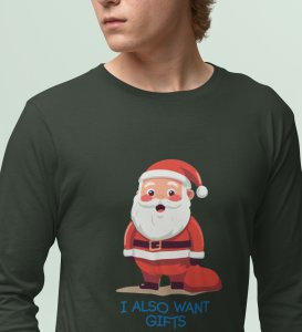 Santa Is Waiting For Gifts: Best DesignerFull Sleeve T-shirt Green Unique Gifts For Secret Santa
