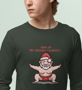 Sumo Santa: Unique DesignedFull Sleeve T-shirt Green Perfect Gift For Boys Girls