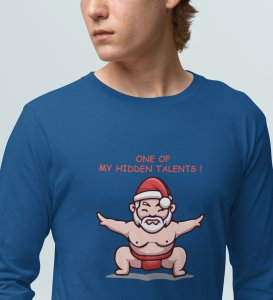 Sumo Santa: Unique DesignedFull Sleeve T-shirt Blue Perfect Gift For Boys Girls