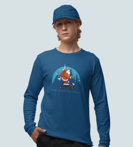 Biker Santa: Best DesignerFull Sleeve T-shirt For Christmas Blue Unique Gift For Boys Girls