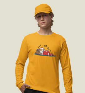 Sleepy Santa: Cute DesignerFull Sleeve T-shirt Yellow Unique Gift For Kids Boys Girls