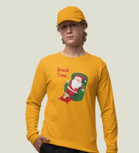 Santa On Break: Funny DesignedFull Sleeve T-shirt Yellow Best Gift For Secret Santa