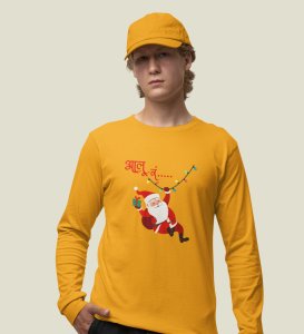 Santa's Coming: Best DesignerFull Sleeve T-shirt Yellow Best Gift For Secret Santa