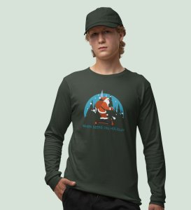 Biker Santa: Best DesignerFull Sleeve T-shirt For Christmas Green Unique Gift For Boys Girls