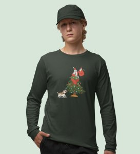Frightened Santa: Cute DesignerFull Sleeve T-shirt For Christmas Green Best Gift For Boys Girls