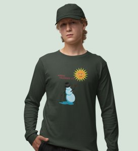 Angry Snowman: Unique DesignerFull Sleeve T-shirt Green Perfect Gift For Christmas Boys Girls