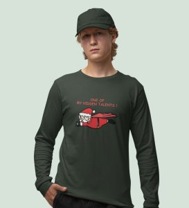 Super Santa: Unique DesignerFull Sleeve T-shirt Green Best Gift For Boys Girls