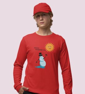 Santa's Coming: Best DesignerFull Sleeve T-shirt Red Best Gift For Secret Santa
